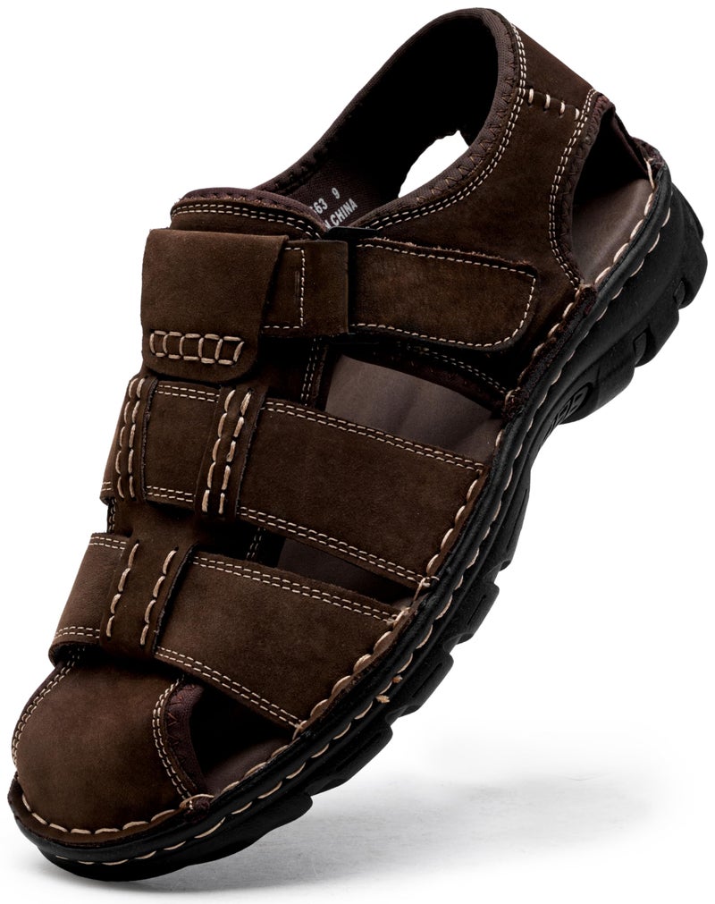 Jousen Men's Sandals Leather Closed Toe Sandal Outdoor Water Sport Beach Sandal Hiking (AMY663 Dark Brown 11) - Image 1